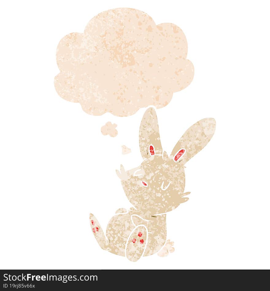 cartoon rabbit sleeping and thought bubble in retro textured style