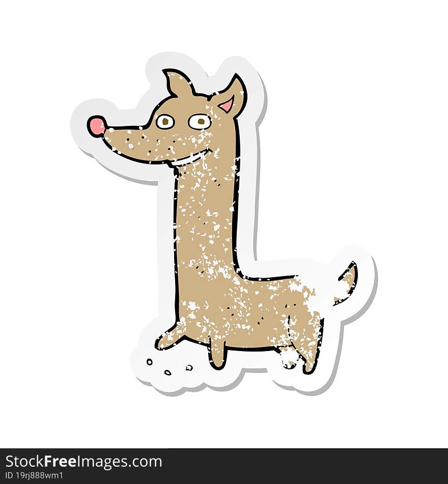 Retro Distressed Sticker Of A Funny Cartoon Dog