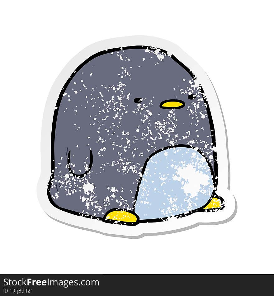 distressed sticker of a cute cartoon penguin