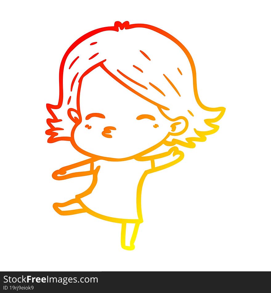 warm gradient line drawing cartoon woman dancing