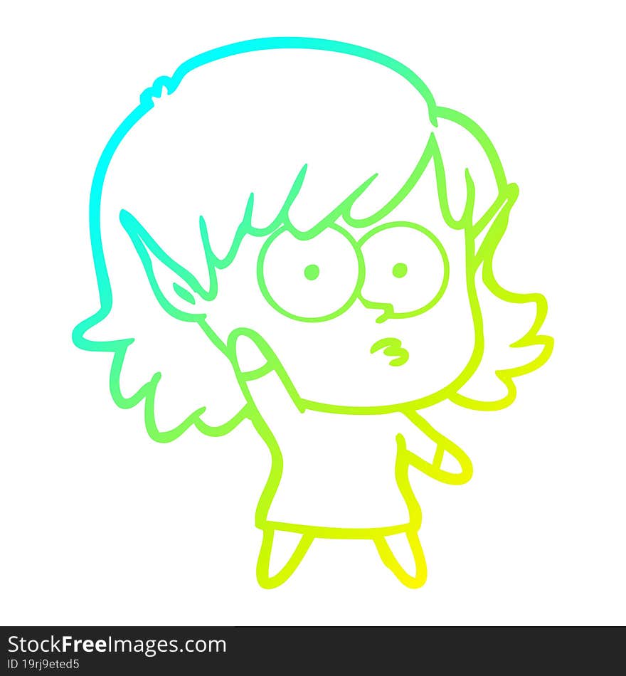 Cold Gradient Line Drawing Cartoon Elf Girl Waving