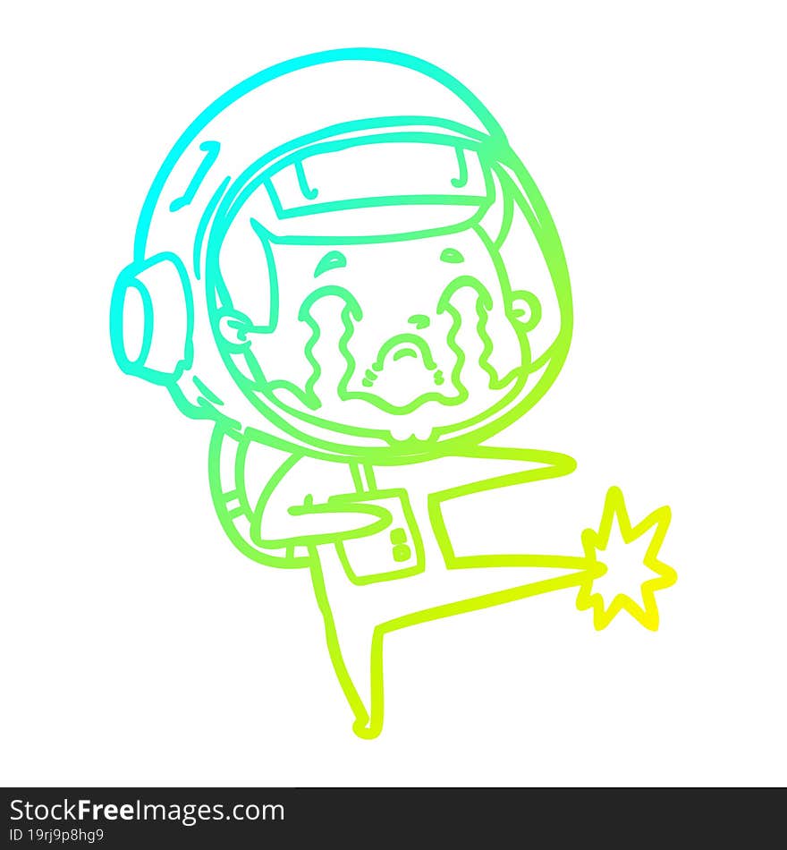 cold gradient line drawing cartoon crying astronaut