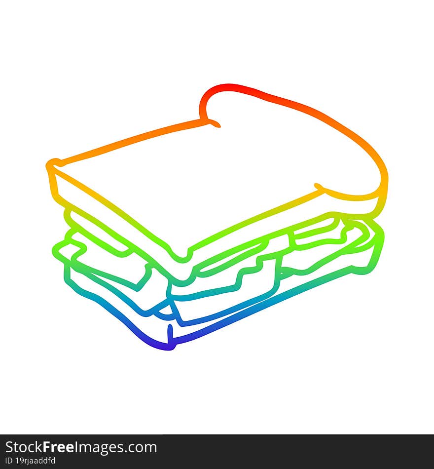 rainbow gradient line drawing of a ham cheese tomato sandwich