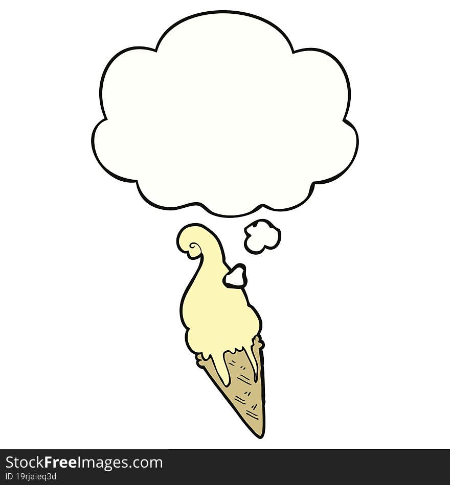 cartoon ice cream with thought bubble. cartoon ice cream with thought bubble