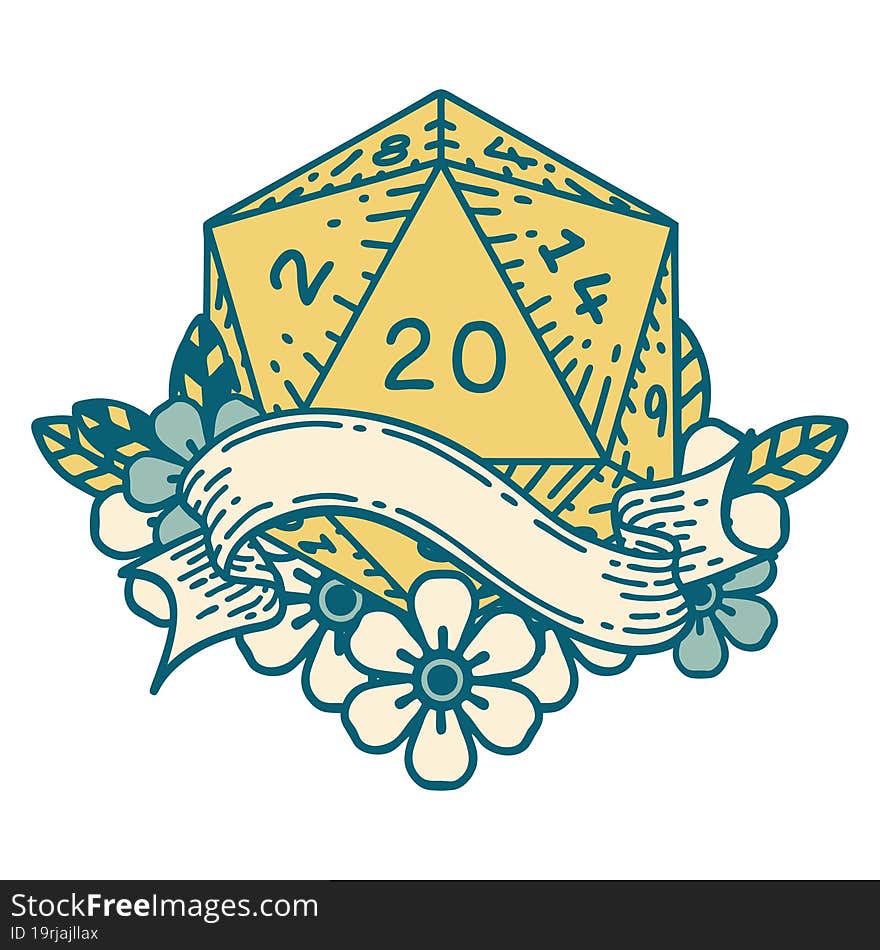 natural twenty D20 dice roll illustration