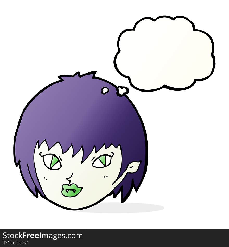 cartoon vampire girl face with thought bubble