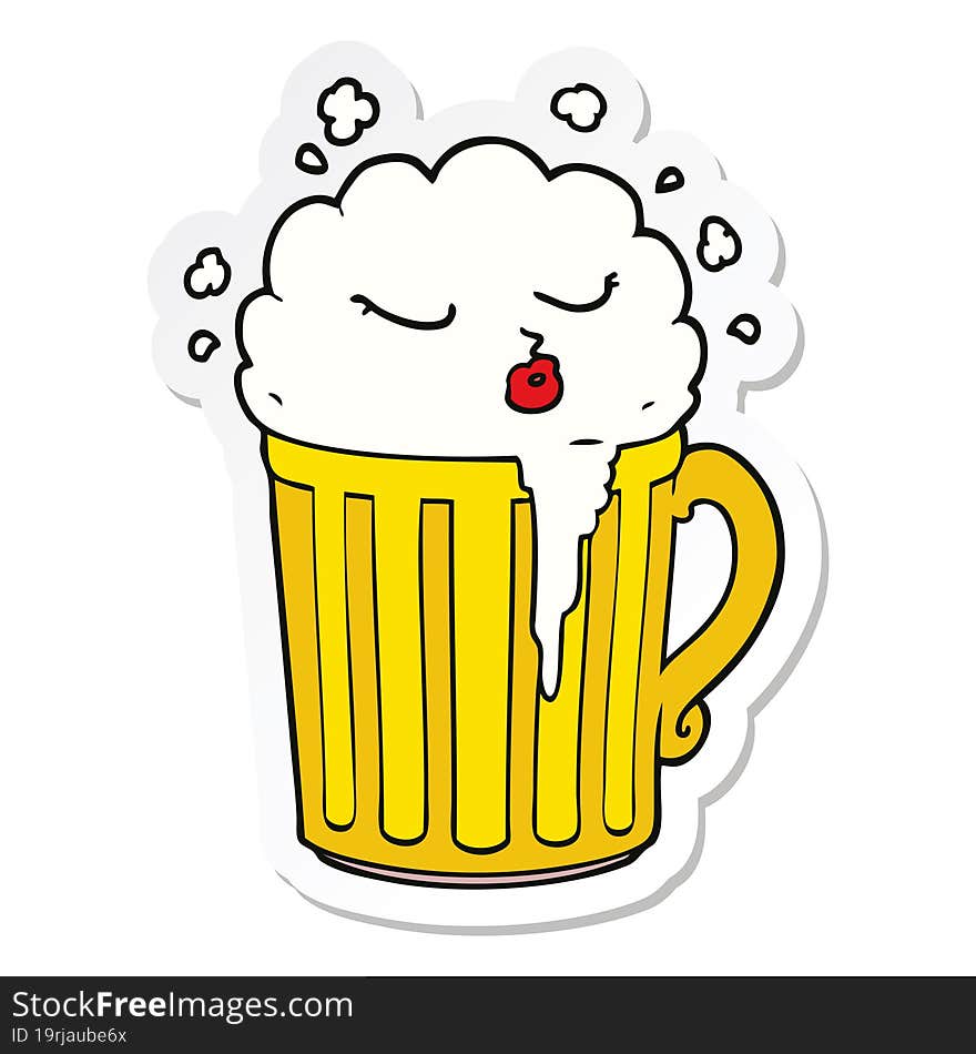 Sticker Of A Cartoon Mug Of Beer