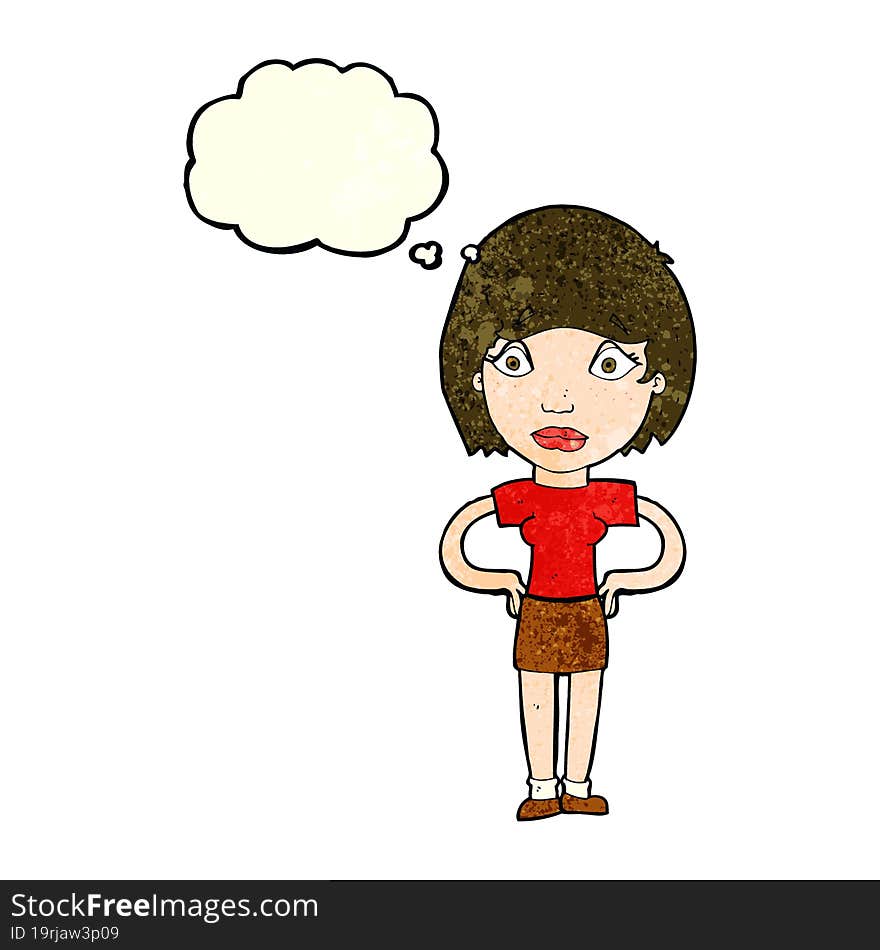 cartoon worried woman with thought bubble