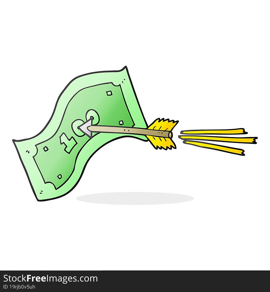 cartoon flying arrow hitting money note