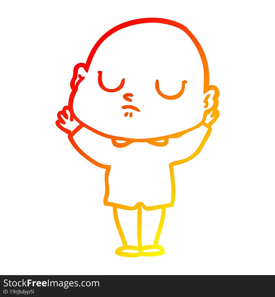 warm gradient line drawing of a cartoon bald man