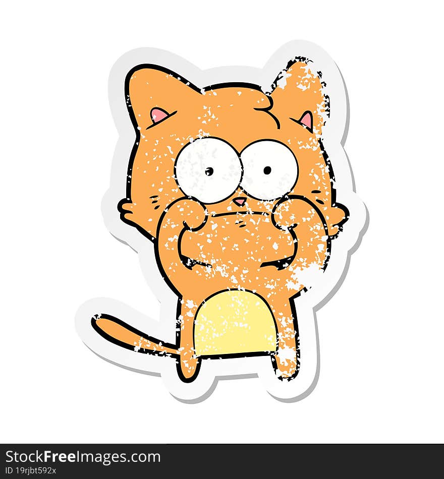 distressed sticker of a cartoon nervous cat