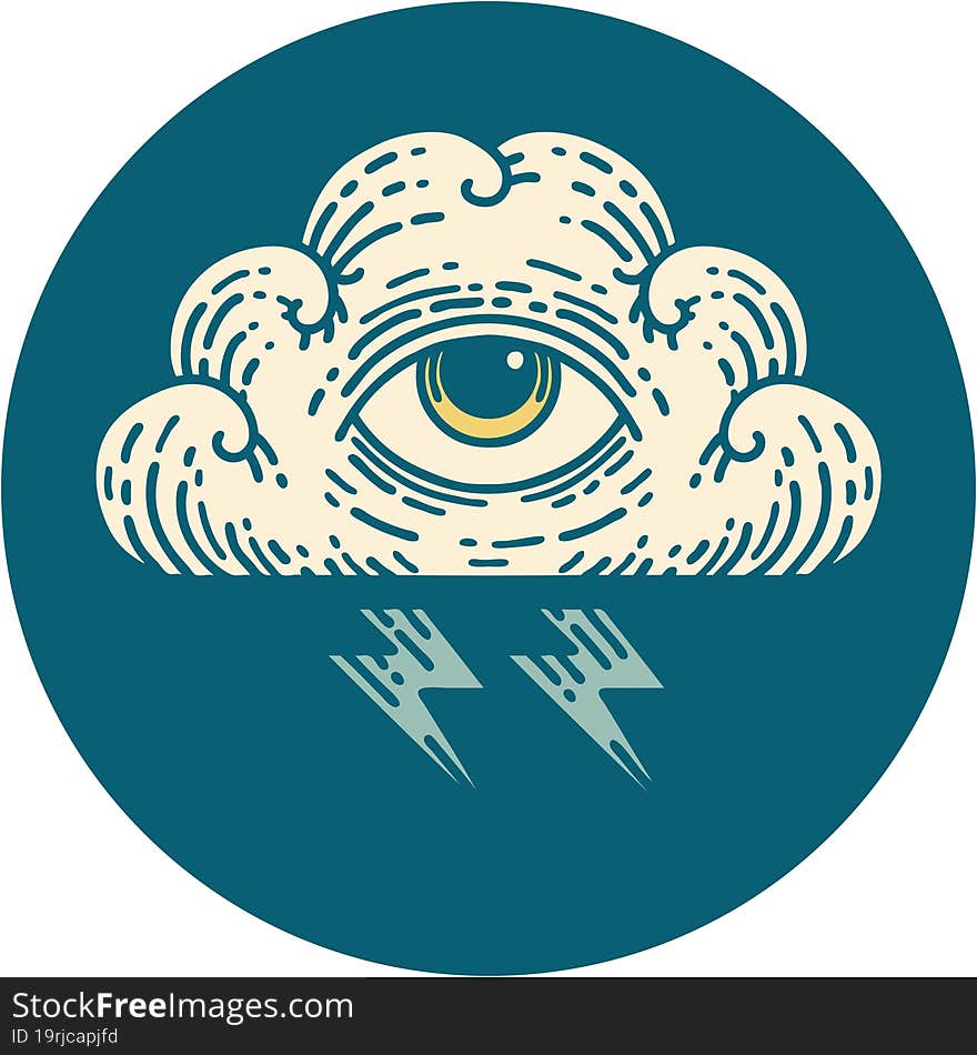 tattoo style icon of an all seeing eye cloud