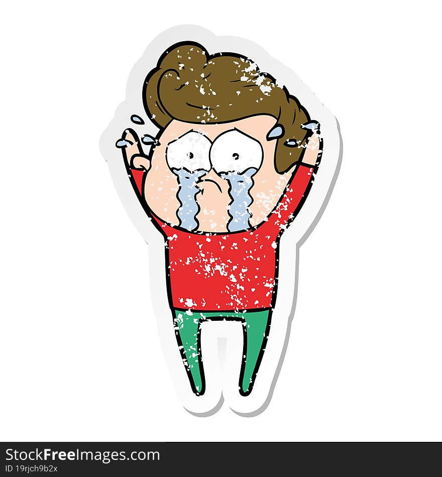 distressed sticker of a cartoon crying man