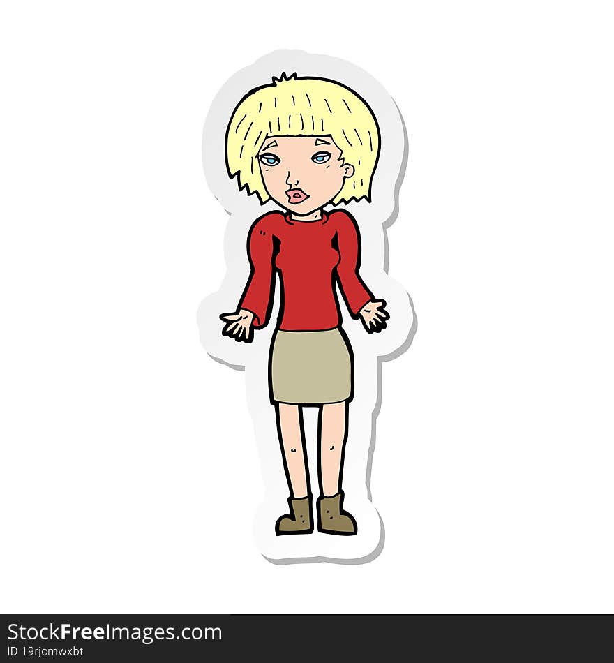 Sticker Of A Cartoon Woman Shrugging Shoulders