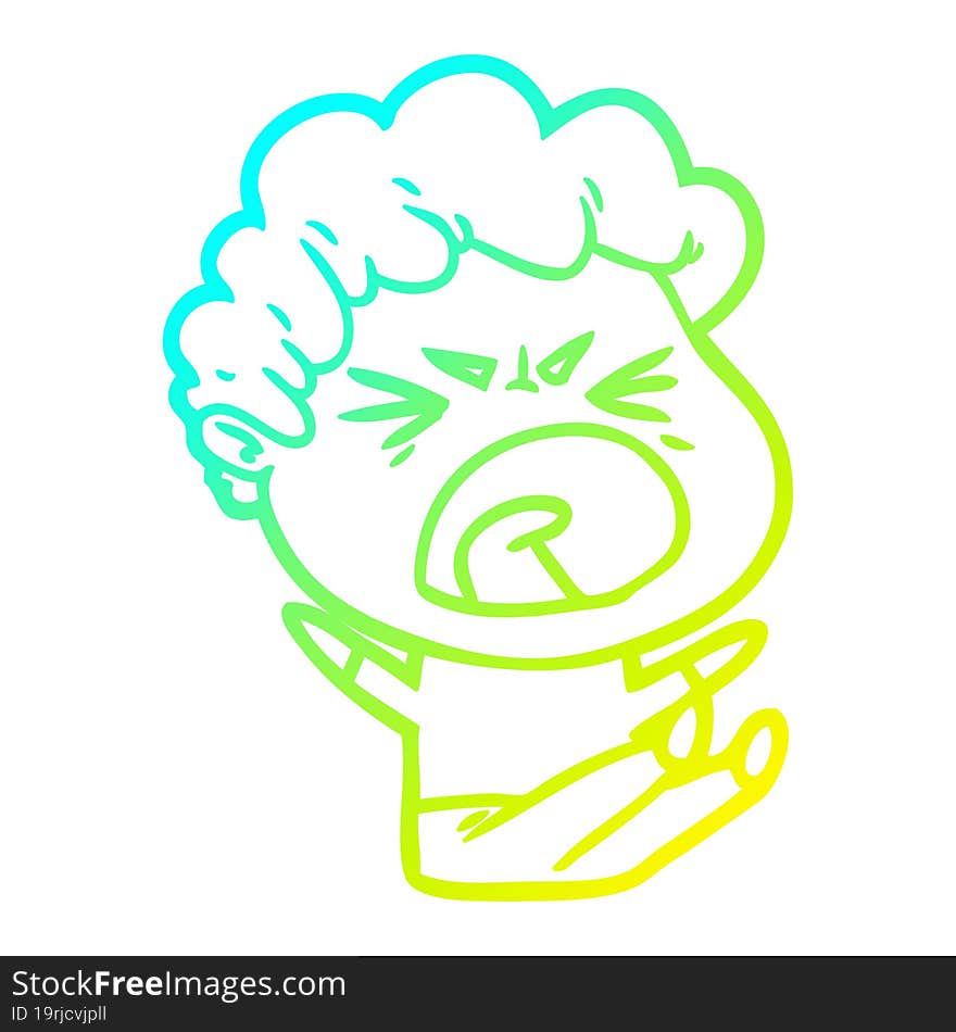 cold gradient line drawing cartoon furious man