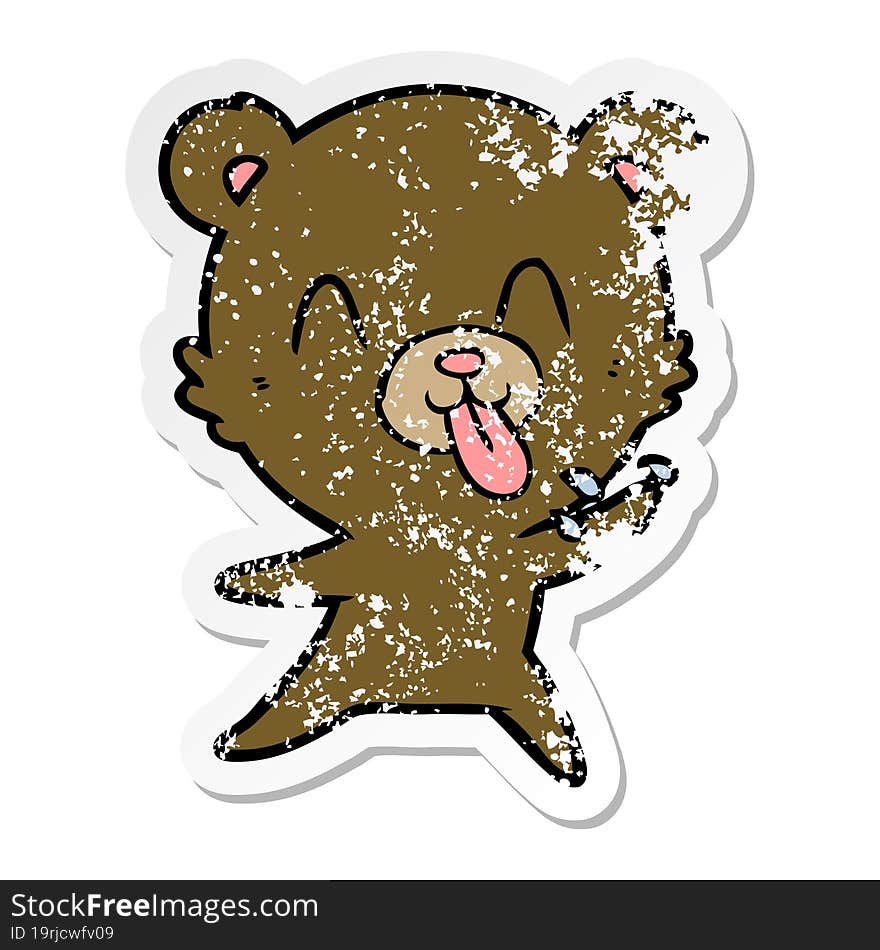 distressed sticker of a rude cartoon bear