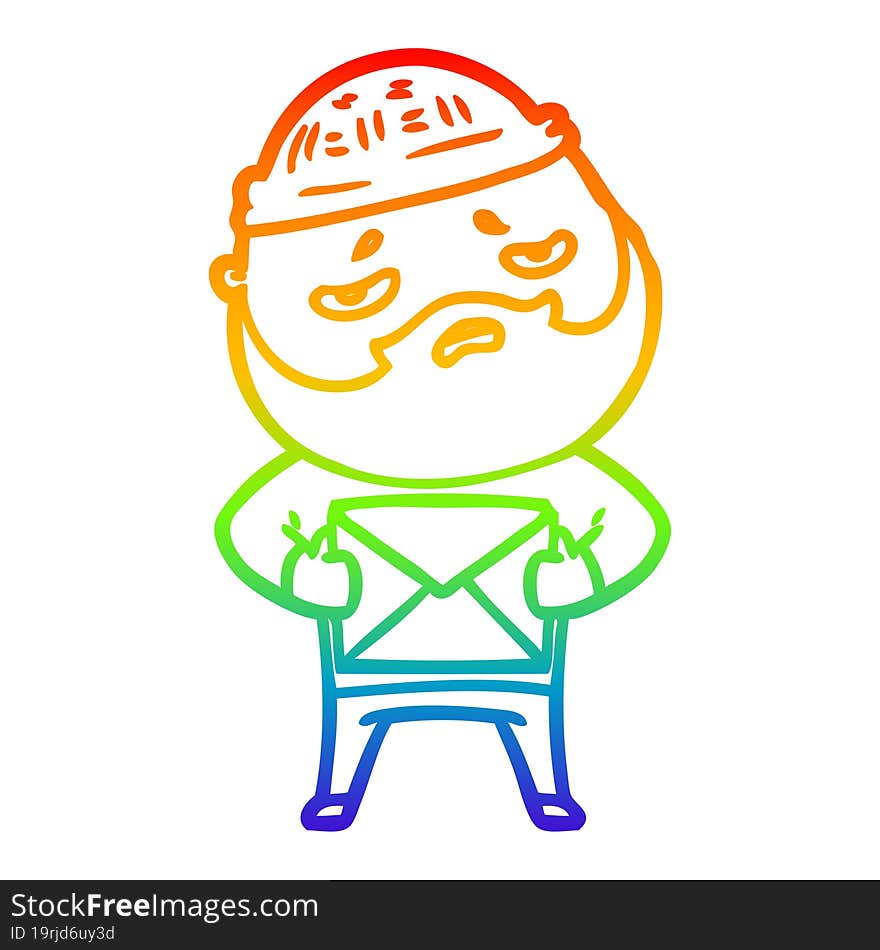 rainbow gradient line drawing cartoon worried man with beard