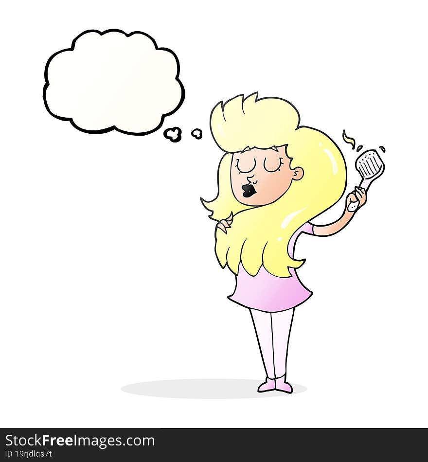 Thought Bubble Cartoon Woman Brushing Hair