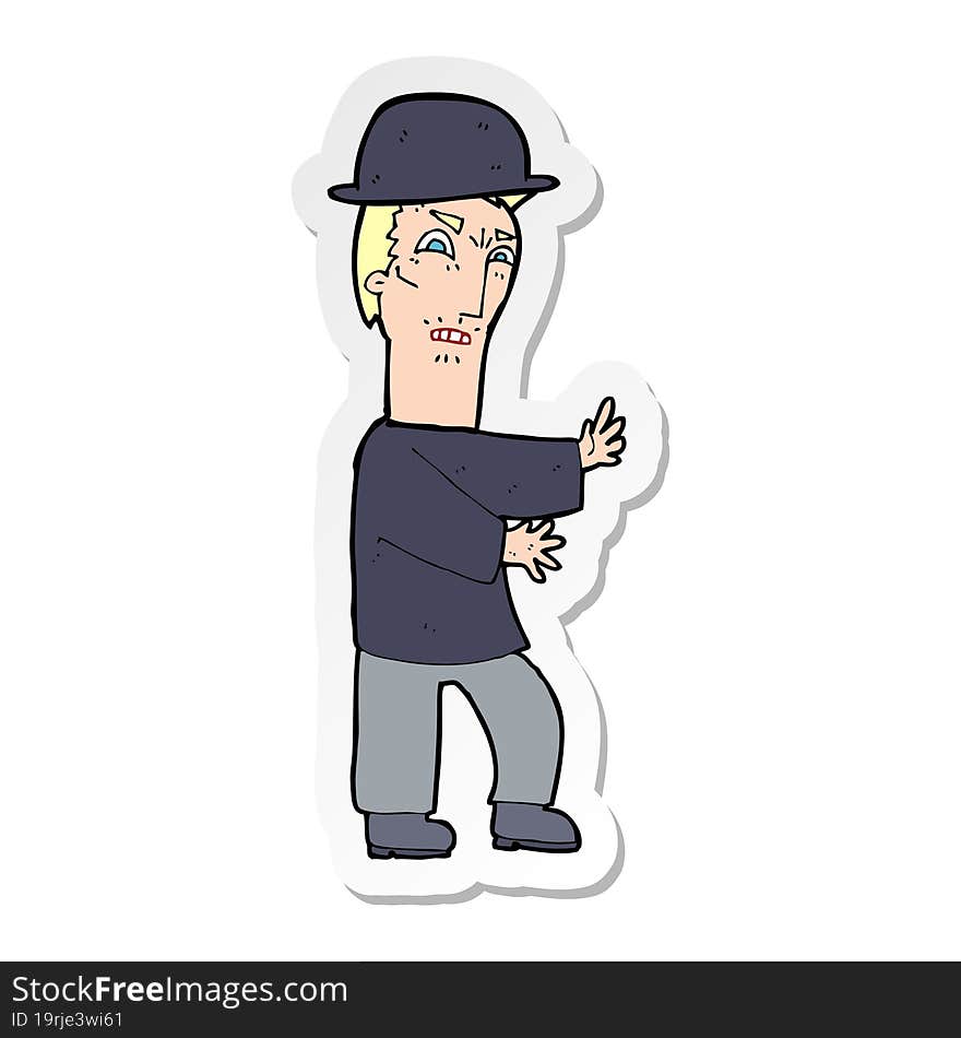 sticker of a cartoon man wearing bowler hat