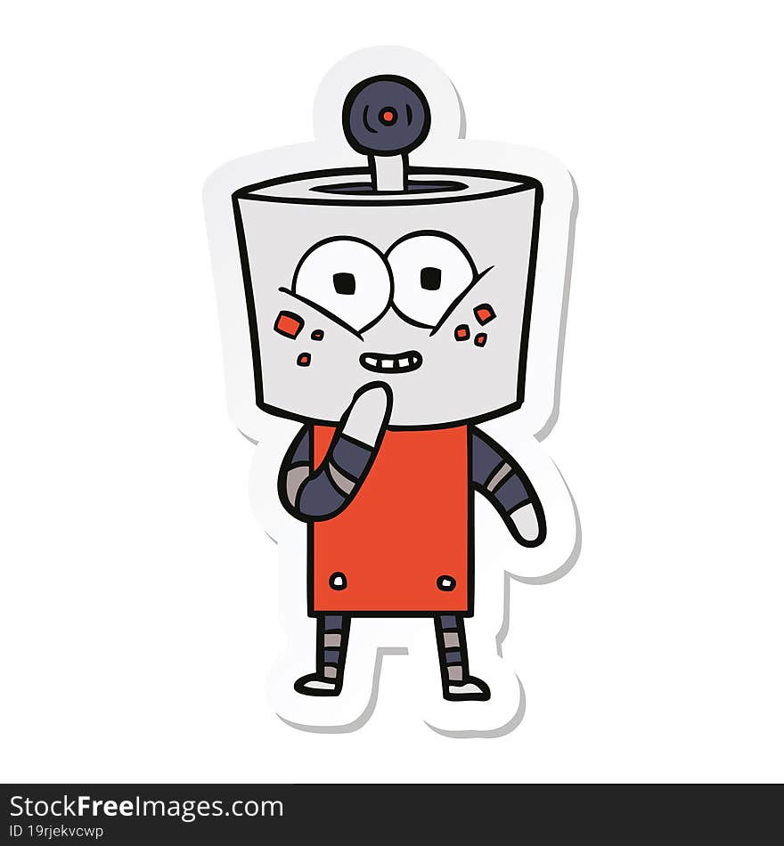 sticker of a happy cartoon robot giggling