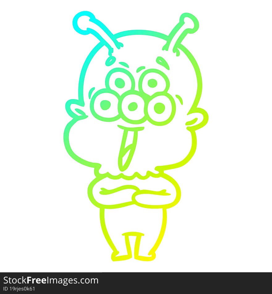 cold gradient line drawing happy cartoon alien