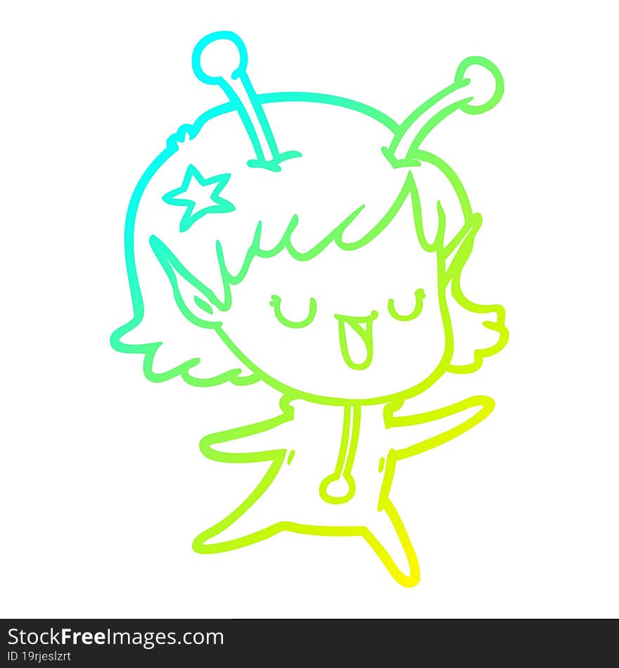 cold gradient line drawing happy alien girl cartoon