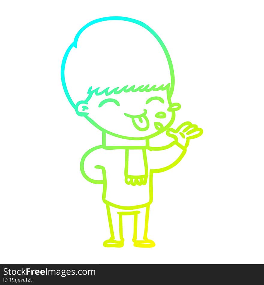 cold gradient line drawing of a cartoon boy sticking out tongue