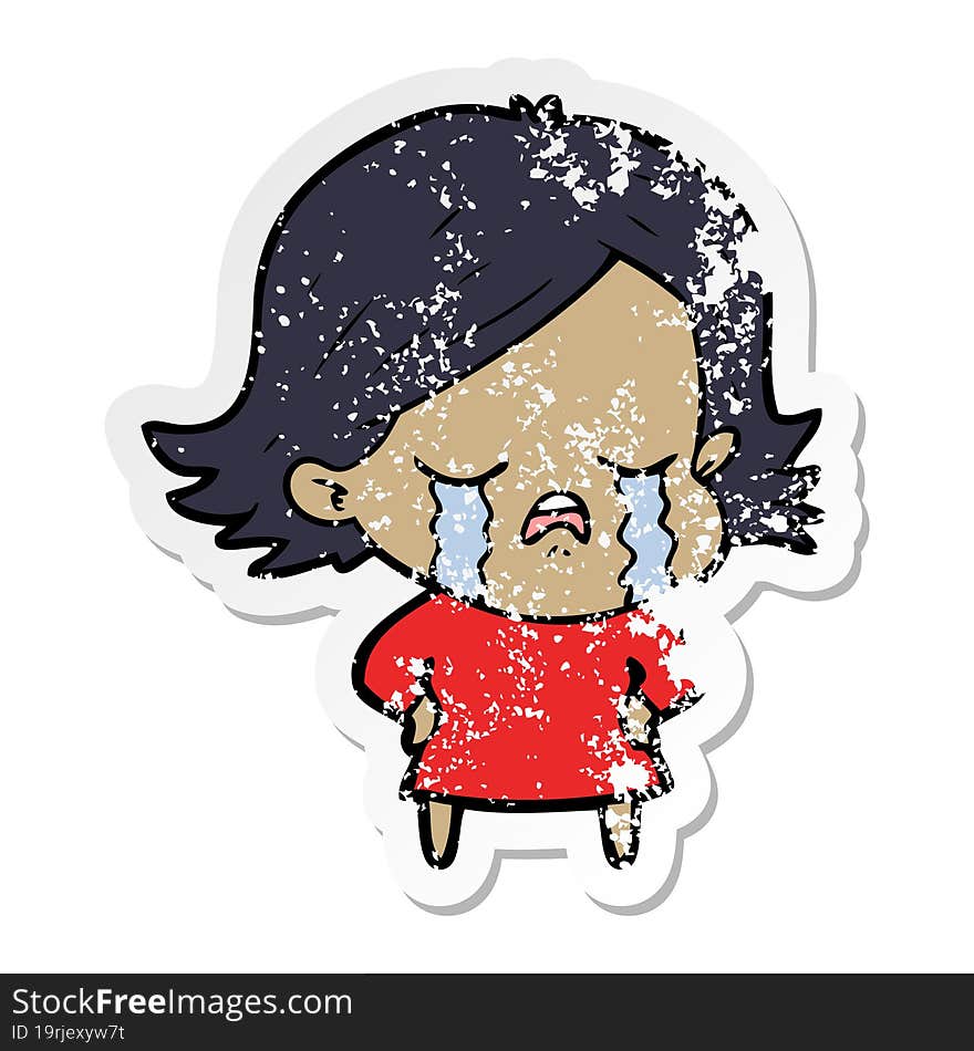 Distressed Sticker Of A Cartoon Girl Crying