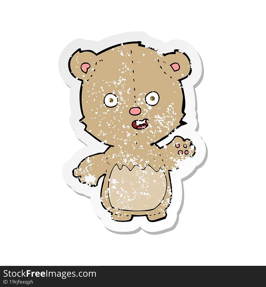 retro distressed sticker of a cartoon teddy bear