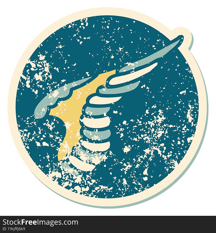 distressed sticker tattoo style icon of a wing