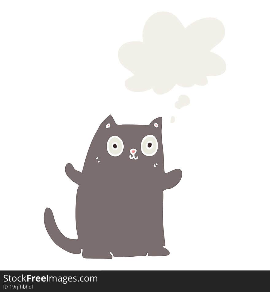 cartoon cat with thought bubble in retro style