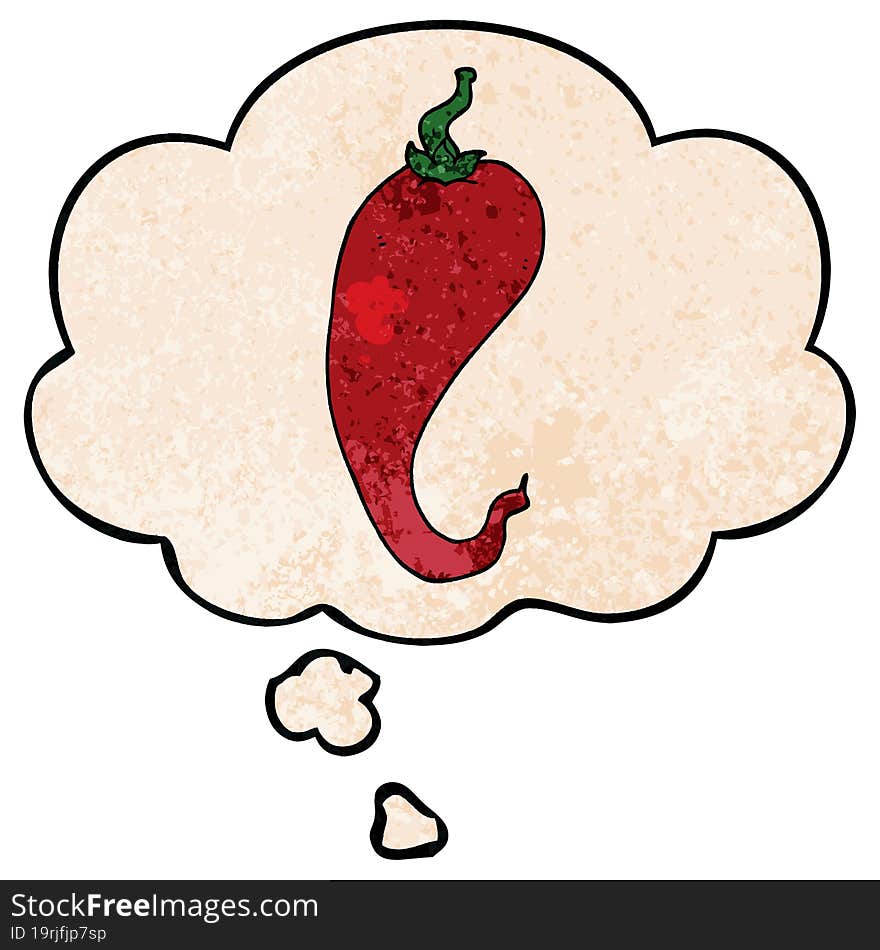 cartoon chili pepper and thought bubble in grunge texture pattern style