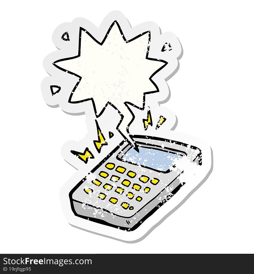 Cartoon Calculator And Speech Bubble Distressed Sticker