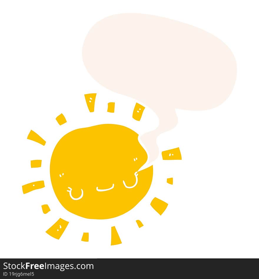 cartoon sun and speech bubble in retro style