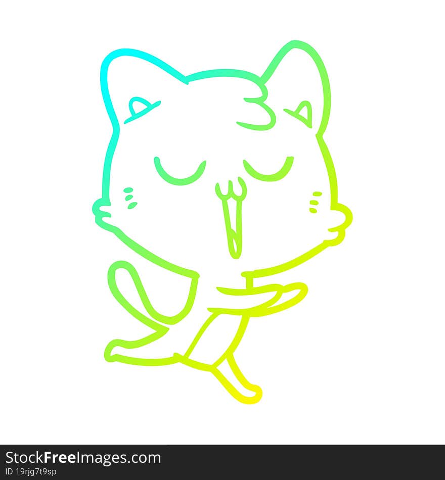 Cold Gradient Line Drawing Cartoon Cat Singing