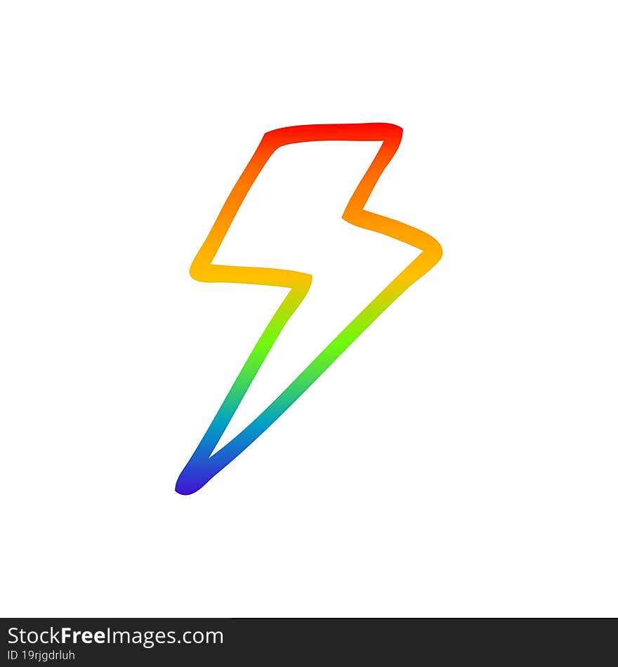 rainbow gradient line drawing of a cartoon lightning bolt