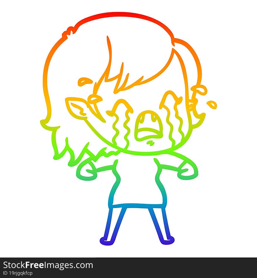 rainbow gradient line drawing cartoon crying vampire girl