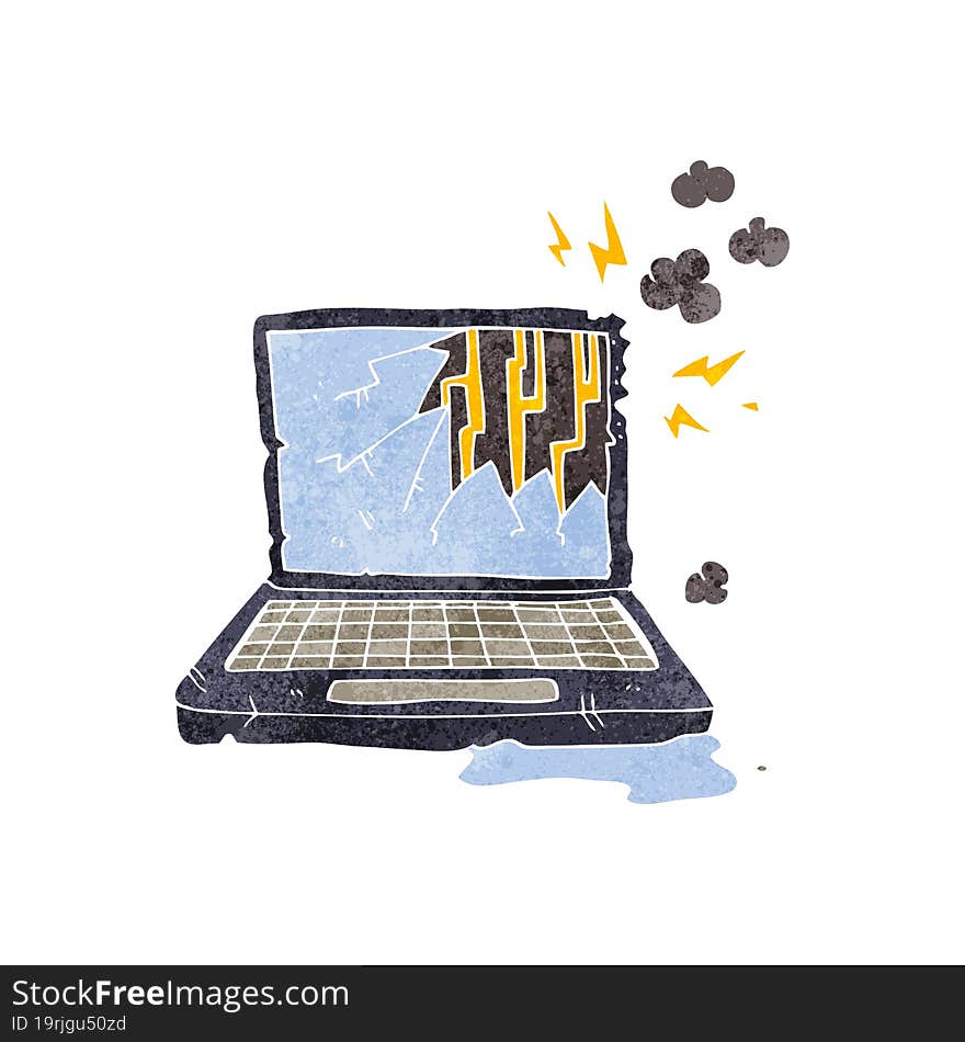 Retro Cartoon Broken Computer