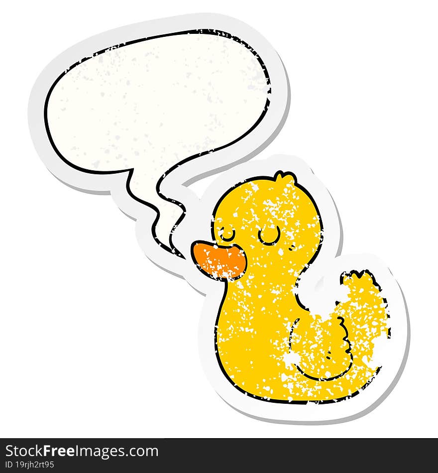 Cartoon Duck And Speech Bubble Distressed Sticker