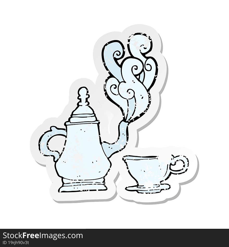 Retro Distressed Sticker Of A Cartoon Tea Set