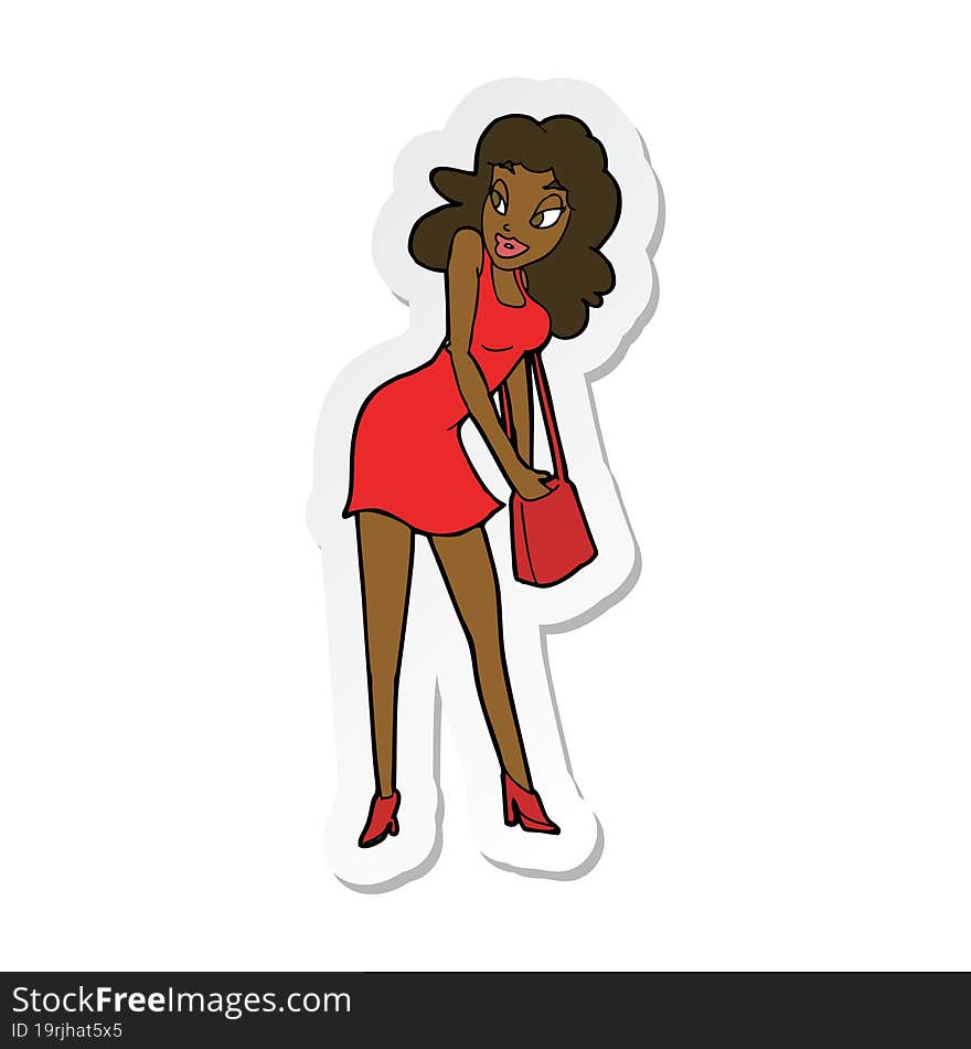 sticker of a cartoon woman looking in handbag