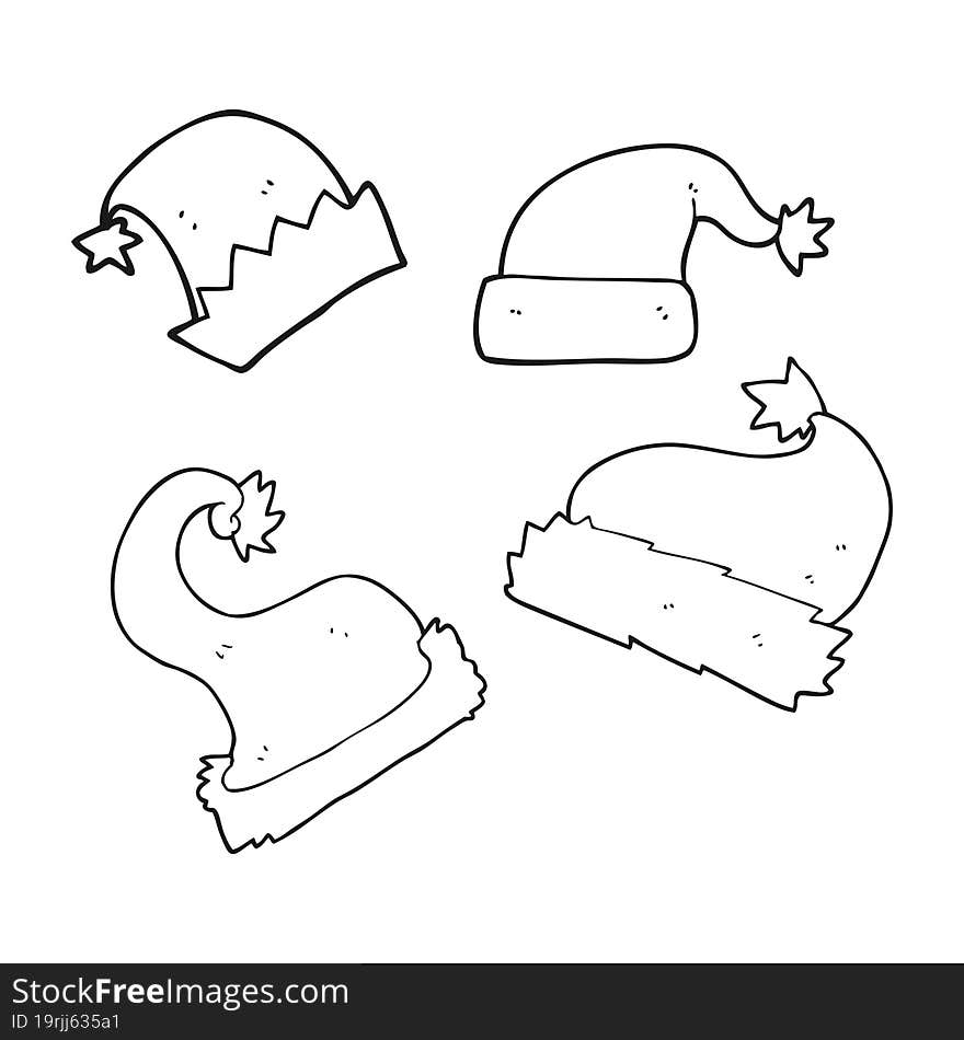 black and white cartoon christmas hats