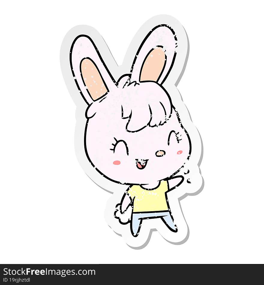 distressed sticker of a cartoon rabbit