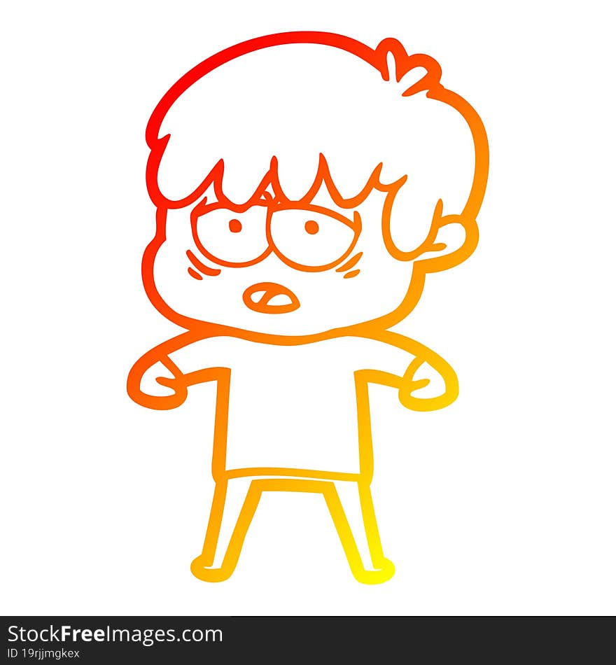 Warm Gradient Line Drawing Cartoon Exhausted Boy