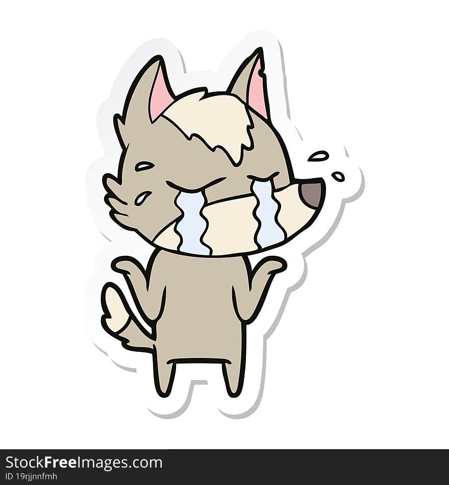 sticker of a cartoon crying wolf