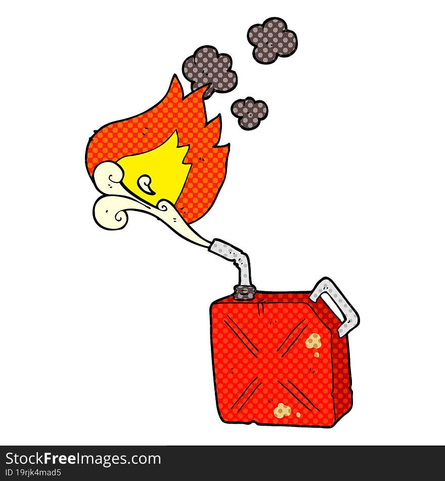 Cartoon Fuel Can With Burning Fuel Spray