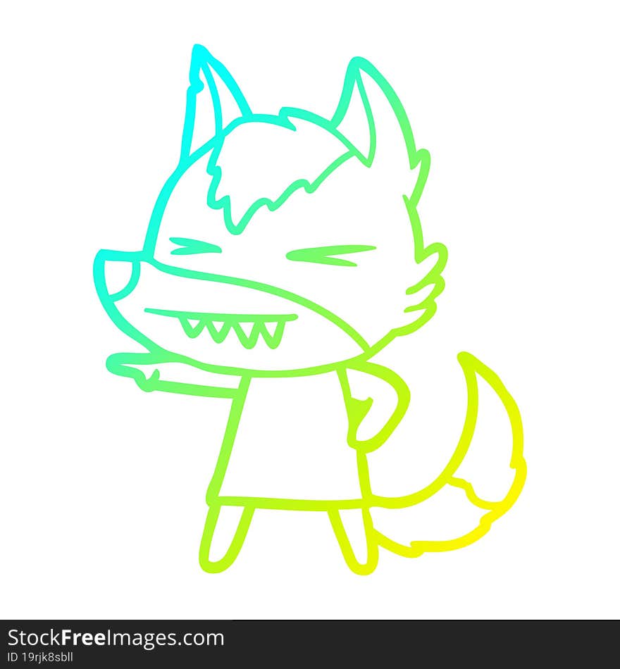 cold gradient line drawing angry wolf cartoon