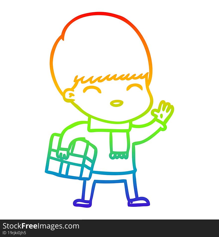 rainbow gradient line drawing of a happy cartoon boy