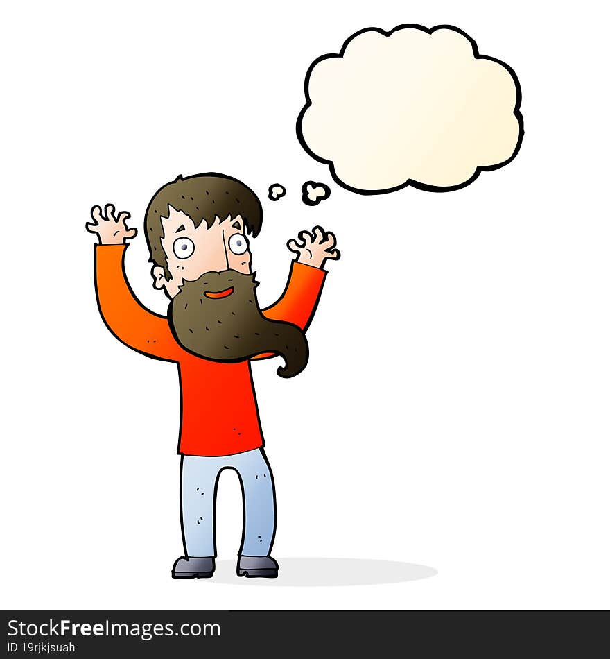 cartoon excited man with beard with thought bubble