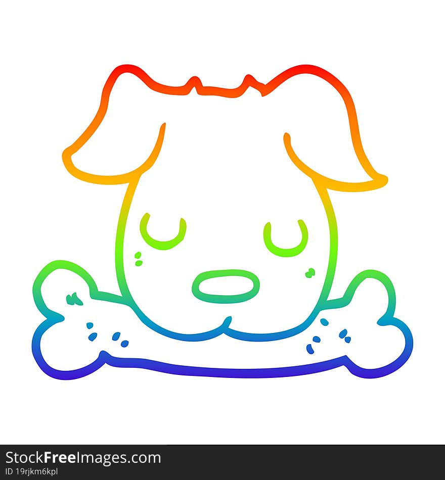 rainbow gradient line drawing cartoon dog with bone